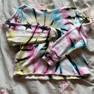 FBZ tie dye hooded shirt with black stars down each sleeve
